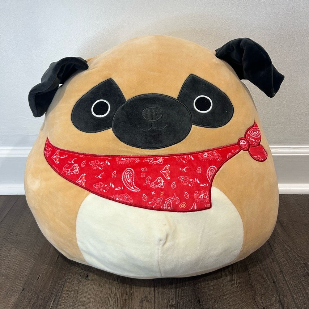 Squishmallows 16 Inch Prince the Pug with Red Bandana Dog Squishy Soft Plush